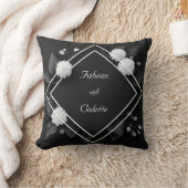 白い菊と黒いダイアモンドフレーム結婚ズ クッション (ブランケット)