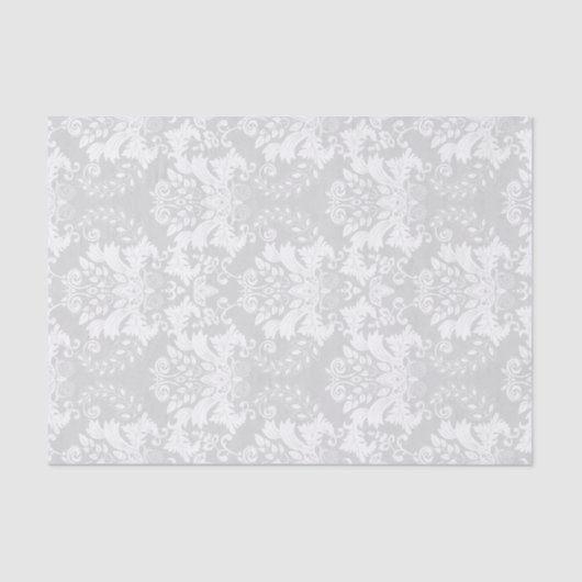 白い華美渦巻きカスタム型の薄い灰色の背景 薄葉紙 (正面)