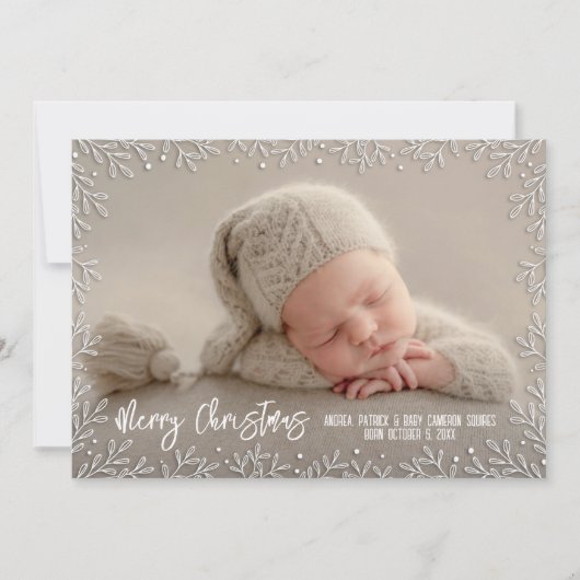 白い葉のクリ縁どススマス写真 シーズンカード (正面)