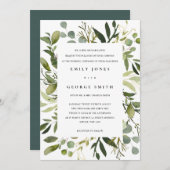 白い葉のフレーム 緑の葉 水彩 結婚式 招待状 (正面/裏面)