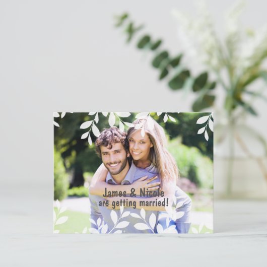 白い葉のモダン植物写真ポストカード 案内ポストカード (スタンド正面)