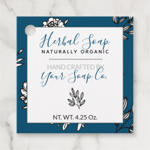 白い葉のラインアートの石鹸 青いハンギングタグ フェイバータグ