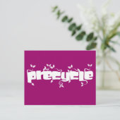 白い葉のレタリングのPrecycleの郵便はがき ポストカード (スタンド正面)