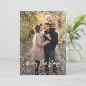 白い葉の縁どクリスマス写真黒 シーズンカード (スタンド正面)