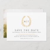 白い葉黒い写真のオーバル結婚ズ セーブザデート (正面/裏面)