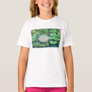 白い蓮と蓮の葉 Tシャツ