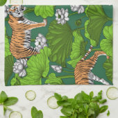 白い蓮の池の虎 キッチンタオル (折り畳み)