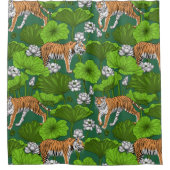 白い蓮の池の虎 シャワーカーテン (正面)