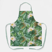 白い蓮の熱帯林冠模様 エプロン (正面)