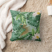 白い蓮の熱帯林冠模様 クッション (ブランケット)