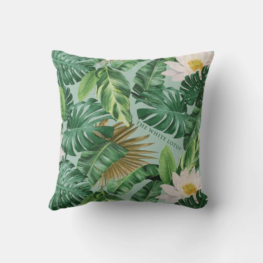 白い蓮の熱帯林冠模様 クッション (裏面)
