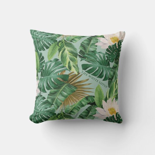 白い蓮の熱帯林冠模様 クッション (正面)