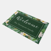 白い蓮の熱帯林冠模様 ドアマット (アングル)