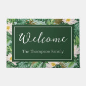 白い蓮の熱帯林冠模様 ドアマット (正面)