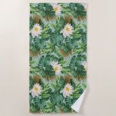 白い蓮の熱帯林冠模様 ビーチタオル (正面)