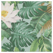 白い蓮の熱帯林冠模様 ファブリック (クローズアップ)