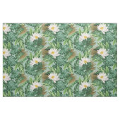 白い蓮の熱帯林冠模様 ファブリック (ファットクウォーター)