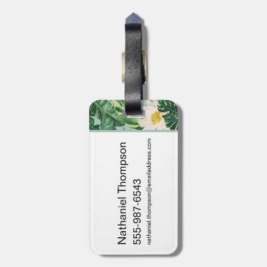 白い蓮の熱帯林冠模様 ラゲッジタグ (裏面縦)