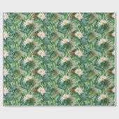 白い蓮の熱帯林冠模様 ラッピングペーパー (フラット)