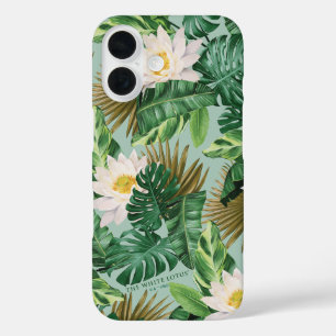 白い蓮の熱帯林冠模様 iPhone 16ケース