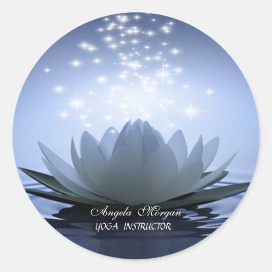 白い蓮の花と青 ラウンドシール (正面)