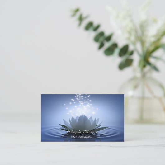 白い蓮の花と青 名刺 (スタンド正面)