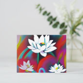 白い蓮の花を背景にカラフル ポストカード (スタンド正面)