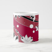 白い蓮の花を赤ストライプ色に ジャンボコーヒーマグカップ (正面)