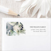 白い薄暗い緑のクリスマスの葉のアドレス ラベル (インサイチュ)