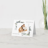 白い薄暗い緑のクリスマスの葉の写真が幸せ シーズンカード (正面)