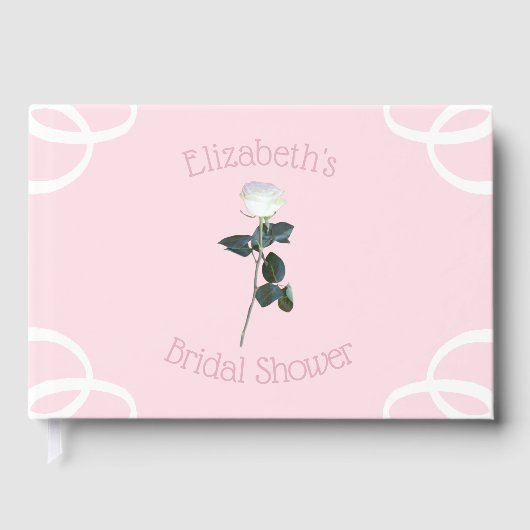 白い薔薇の花びらピンクのブライダルシャワー ゲストブック (正面)