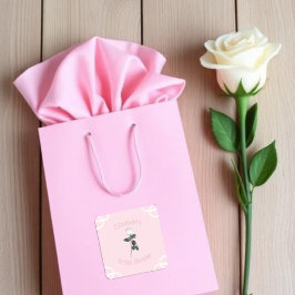 白い薔薇の花びらピンクの結婚前お披露目パーティー スクエアシール