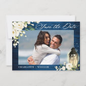 白い薔薇 青い木 フォト ウェディング セーブザデート (正面)