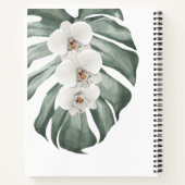 白い蘭あなたの名前と熱帯フローラ ノートブック (裏面)