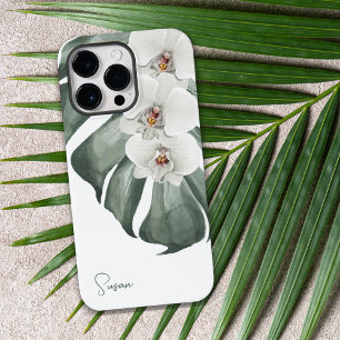 白い蘭あなたの名前と熱帯フローラ Case-Mate iPhone 14 PRO MAXケース