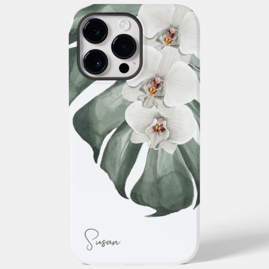 白い蘭あなたの名前と熱帯フローラ Case-Mate iPhoneケース (裏面)