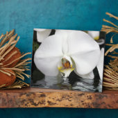 白い蘭が台頭するテーブルトップのプラークとイーゼル フォトプラーク (側面)