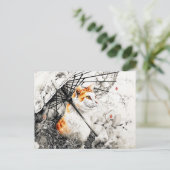 白い蘭が咲く優雅な芸者中国の猫 ポストカード (スタンド正面)