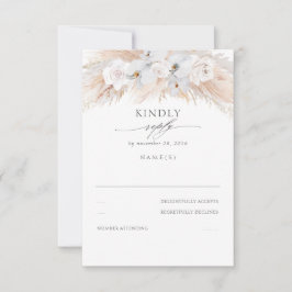 白い蘭とバラ乾燥パンパスウェディングRSVP 出欠カード