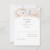 白い蘭とバラ乾燥パンパスウェディングRSVP 出欠カード (正面)