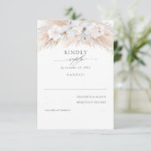 白い蘭とバラ乾燥パンパスウェディングRSVP 出欠カード (スタンド正面)