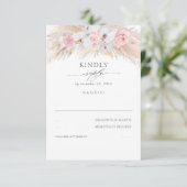 白い蘭とピンクローズパンパスウェディングRSVP 出欠カード (スタンド正面)