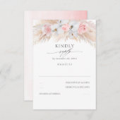 白い蘭とピンクローズパンパスウェディングRSVP 出欠カード (正面/裏面)