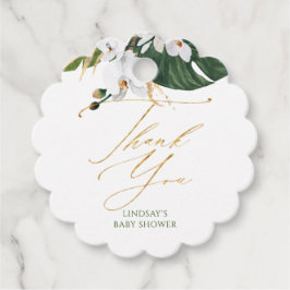 白い蘭とヤシの葉の赤ちゃんシャワーありがとう フェイバータグ