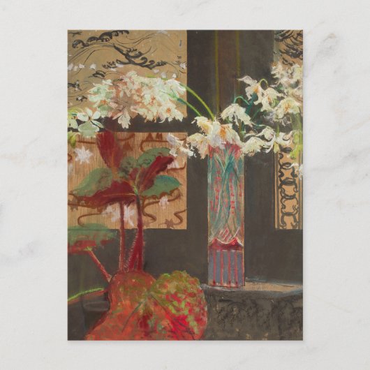 白い蘭と牡丹 | レオンワイチェヴォコフスキー ポストカード (正面)