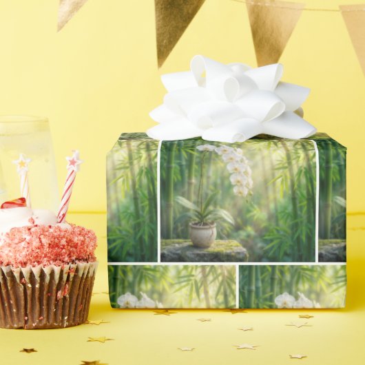白い蘭と竹林 ラッピングペーパー (誕生日パーティー)