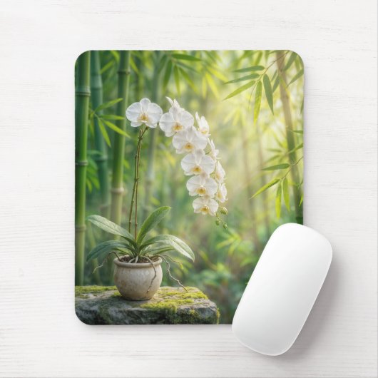 白い蘭と竹 マウスパッド (マウス)