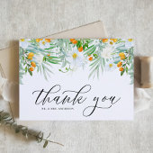 白い蘭と金柑のトロピカルな花のウェディング サンキューカード