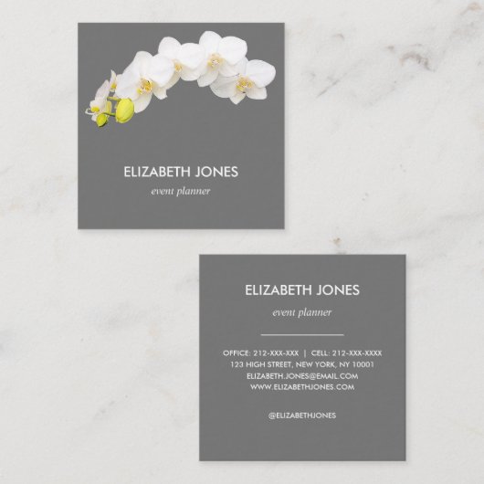 白い蘭によっては薄紫の灰色の背景が開花します スクエア名刺 (正面/裏面)