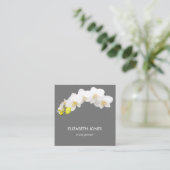 白い蘭によっては薄紫の灰色の背景が開花します スクエア名刺 (スタンド正面)